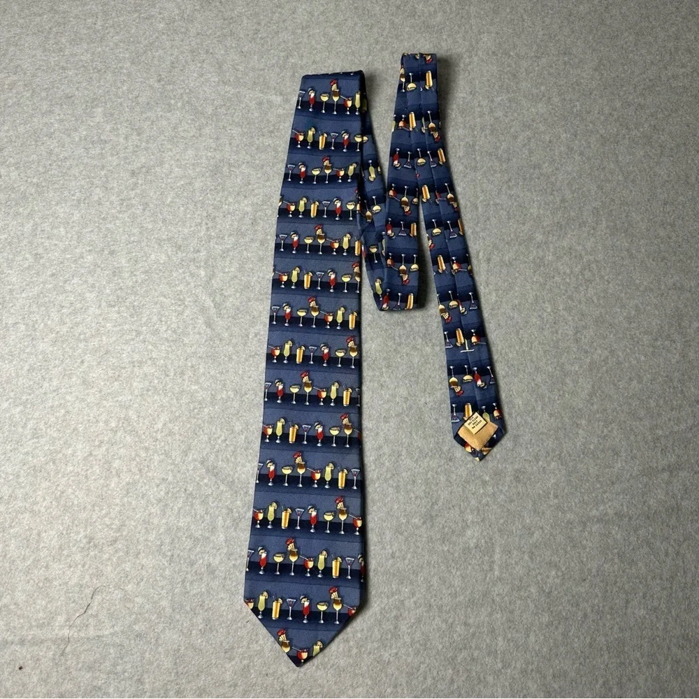 Mens Silk Tie Cocktail Drink Pattern Blue Fun Novelty Party Necktie